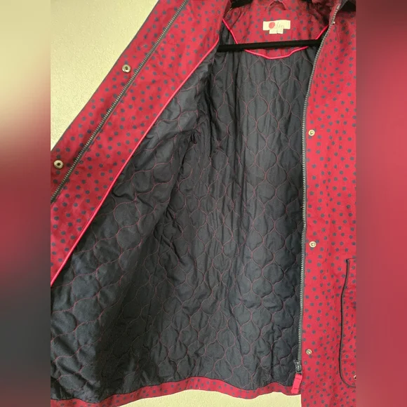 Boden Polka Dot Long Coat Rain Winter Womens 14R Plum Purple Blue Collar Zip - Picture 5 of 9